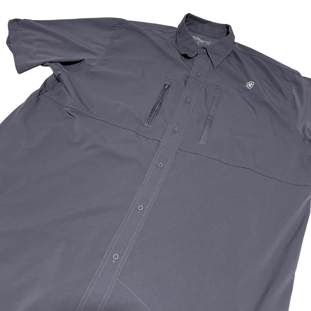 Ariat Shirt Mens XL Black AriatTEK Short Sleeve Vented Fishing Button Down